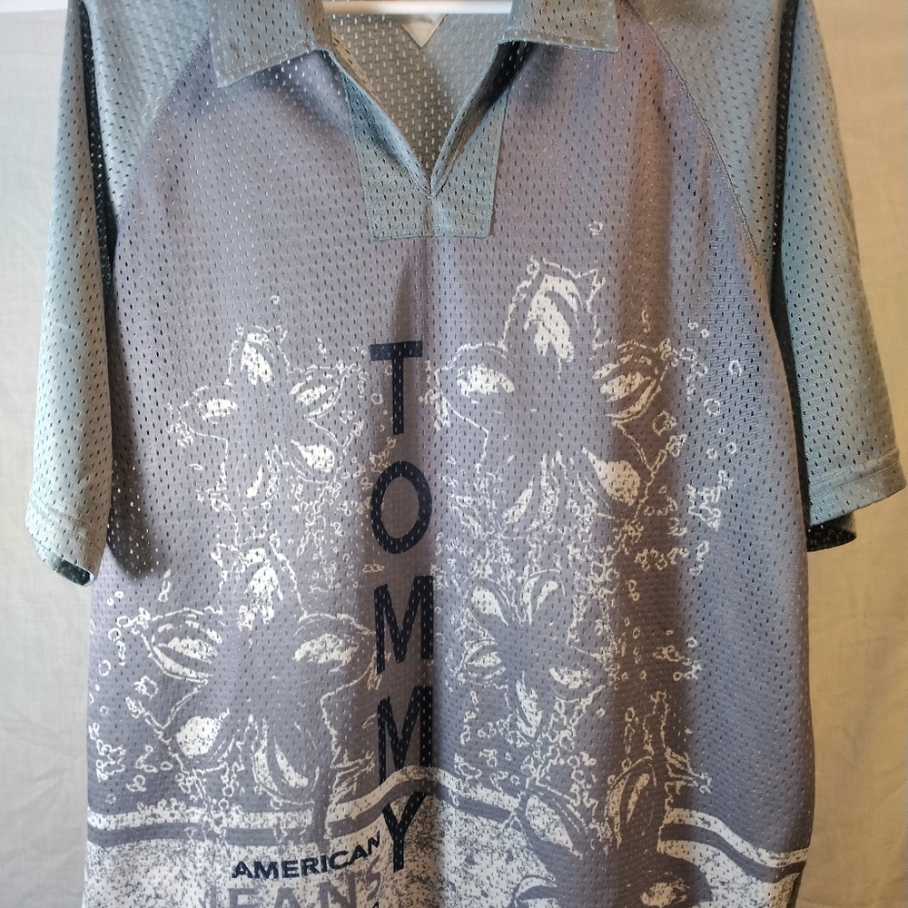 Vintage Tommy Jeans Gray,Blue Polo Sport Shirt Size Large